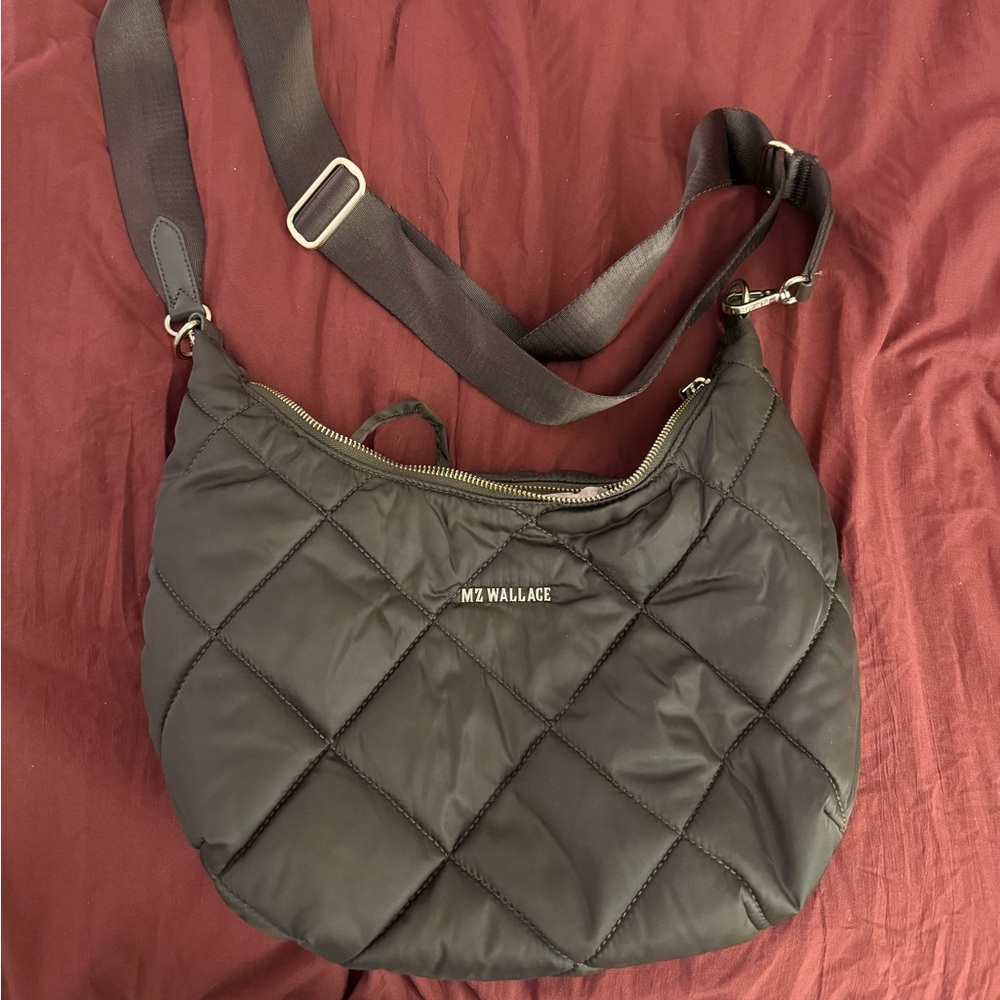 MZ Wallace Dark Gray Quilted Crossbody Bag
